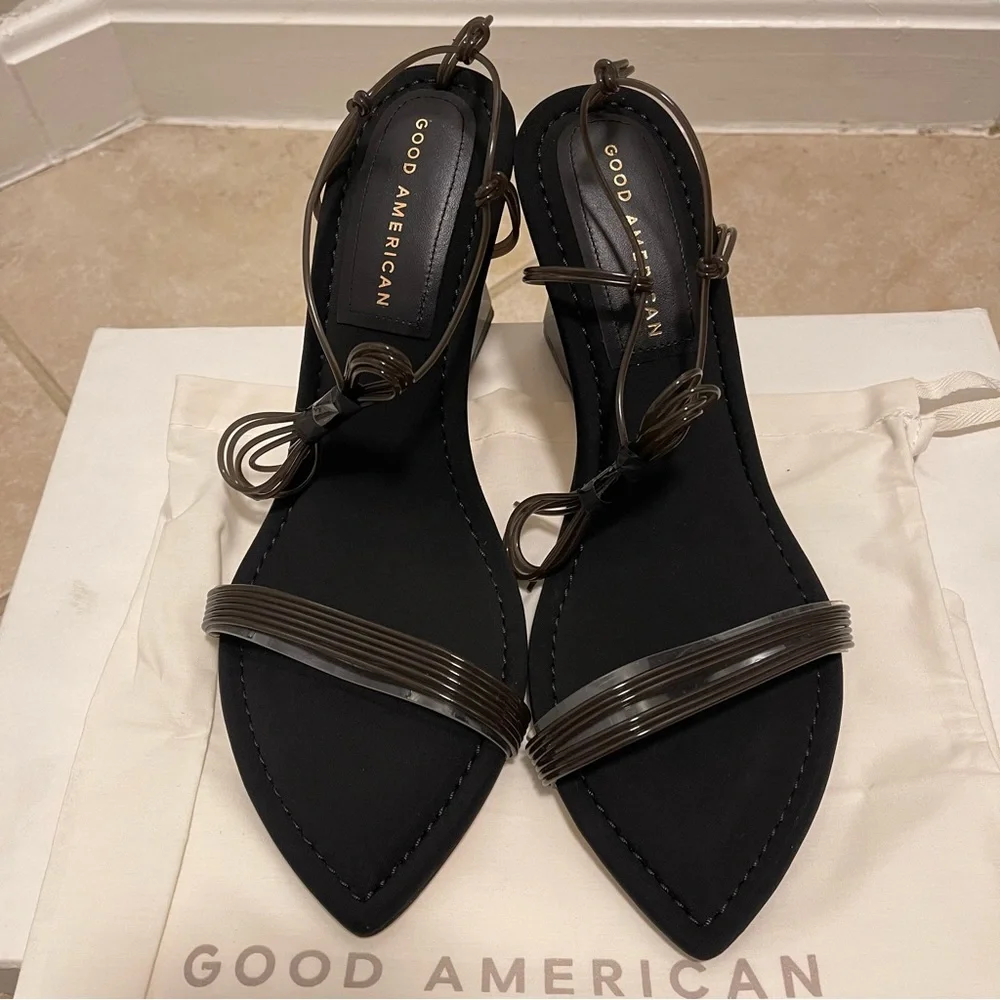 Good American Clear Wedge Ankle Strap Sandals